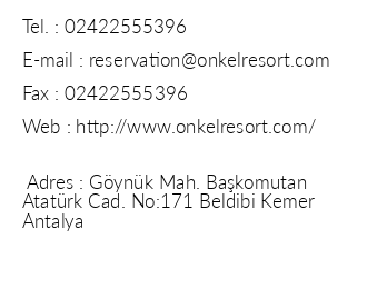 Onkel Hotels Beldibi Resort iletiim bilgileri
